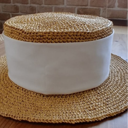 受注製作　57cm　カンカン帽　太枠リボン　汗取りテープ付き　 4枚目の画像