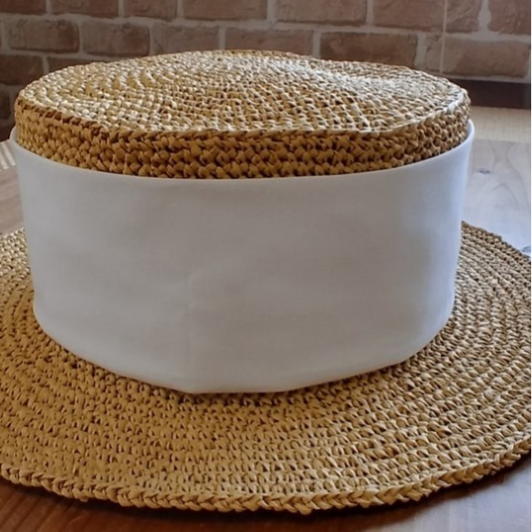 受注製作　57cm　カンカン帽　太枠リボン　汗取りテープ付き　 4枚目の画像