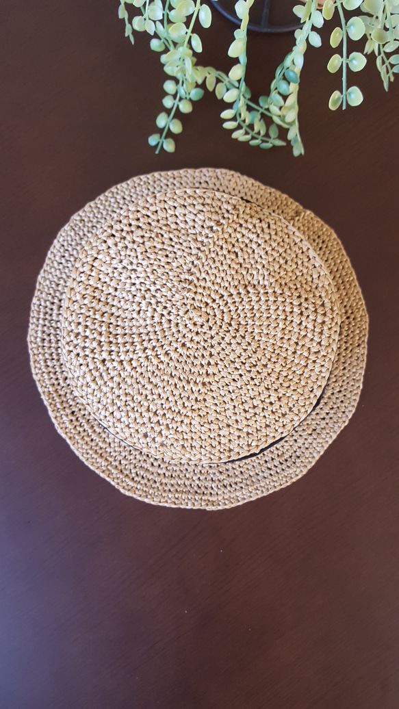 受注製作　57cm　カンカン帽　太枠リボン　汗取りテープ付き　 5枚目の画像