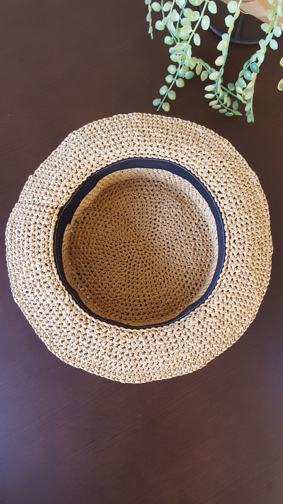 受注製作　57cm　カンカン帽　太枠リボン　汗取りテープ付き　 6枚目の画像