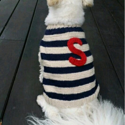 受注制作　犬用ロゴ入りボーダーニットセーター　SS～LL 1枚目の画像
