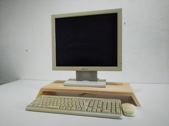 とんぼ様オーダー品　末広がりのパソコンモニタースタンド　デスクトップ台　/　国産ひのき 2枚目の画像