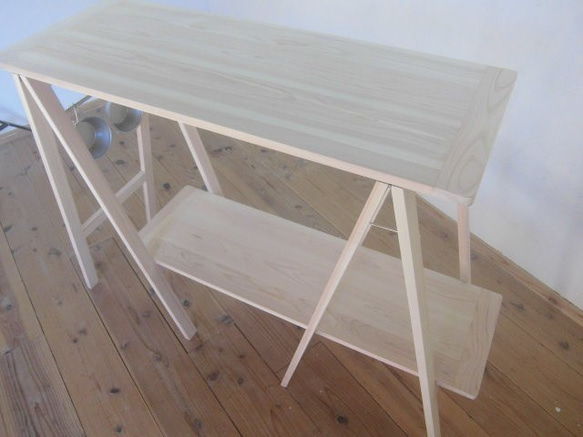 キッチンカウンターテーブル（ステンレスバー＆棚付き）・作業台　/　キャンプギア（国産ひのき） 3枚目の画像