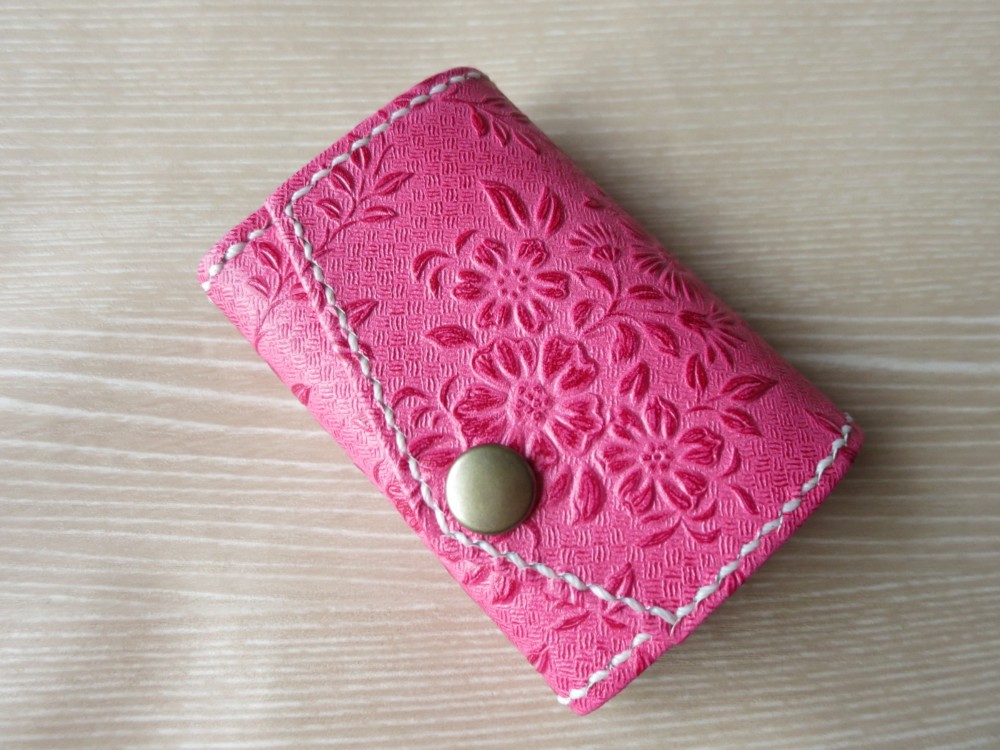 【送料込】小さいお財布（ピンク花柄×スカイブルー）