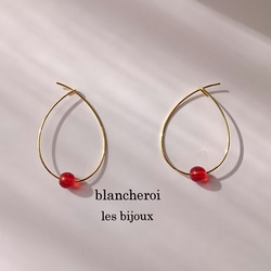 再…販 赤い石 ゴールドフープ ピアス ピアス（フープ