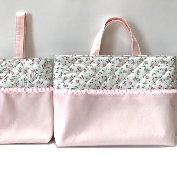 ヌビ×リバティ フローティングフローラ ピンク イブル レッスンバッグ 入園入学 リバティ フローティングフローラ ピンクレッスンバッグ 上履き入れ