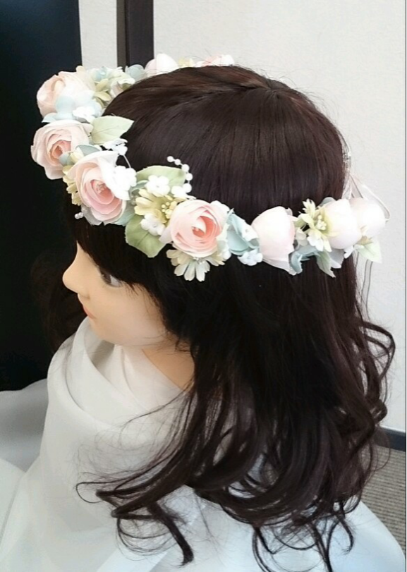 【たったひとつの染の花】パステルカラーの花冠&ブートニア➰