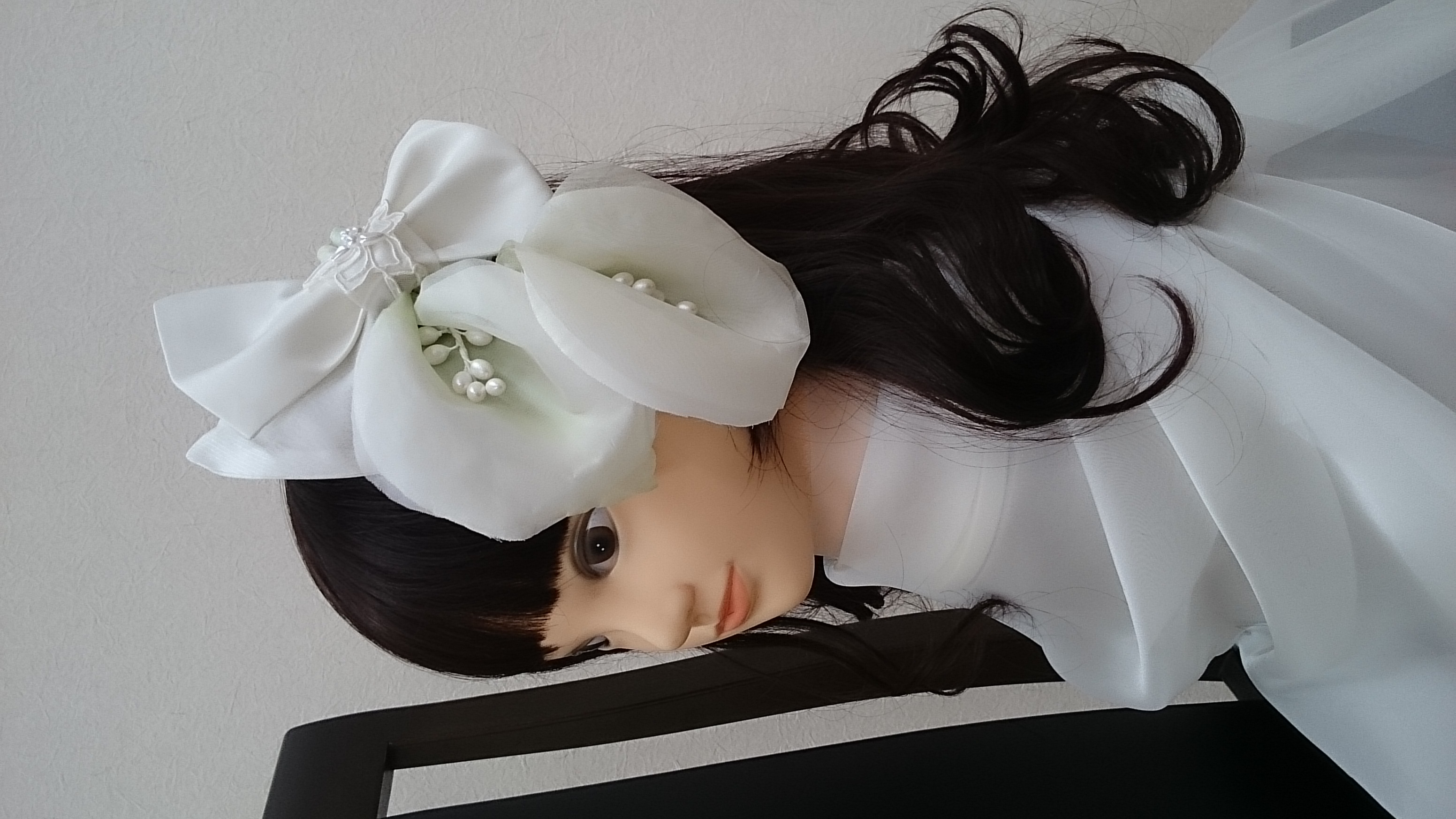 【たったひとつの染の花】】カラー3本をリボンで束ねたシンプル大人のブーケと髪飾り