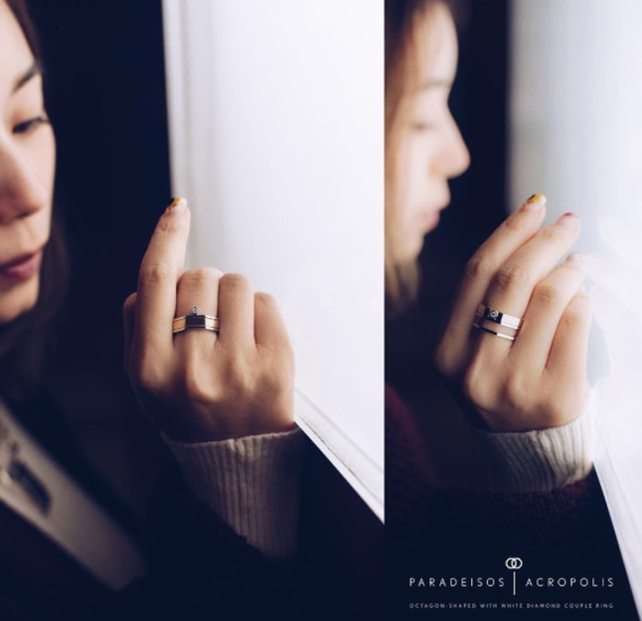 ACROPOLIS | 白鑽八角形套戒/情侶戒指/婚戒/紀念日 第4張的照片