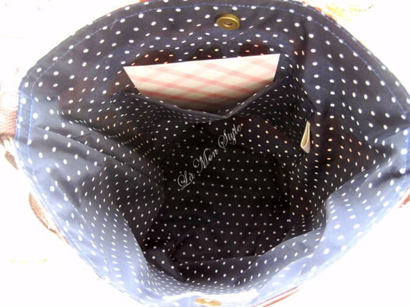 【ラミネート】トートバッグ・スリムタイプ縦型　パン柄・コバルトブルー 3枚目の画像
