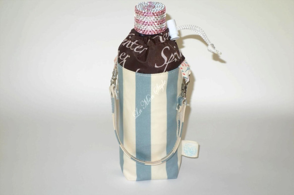 再販【ラミネート】 ペットボトルカバー　2㎝幅ストライプ・ブルーorピンク 1枚目の画像