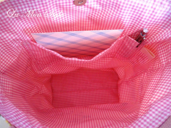 【ラミネート】トートバック(中) フラワーベビーアニマル柄　ベビーピンク色 4枚目の画像