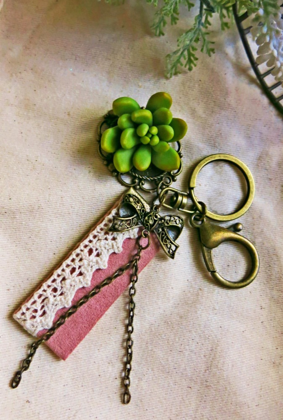 多肉植物古銅手感項鍊/鑰匙圈 第4張的照片