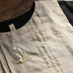 【受注製作】鈴蘭刺繍入りラミ麻製トップス・ブラウス 2枚目の画像