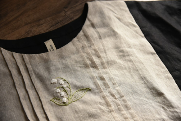 【受注製作】鈴蘭刺繍入りラミ麻製トップス・ブラウス 2枚目の画像