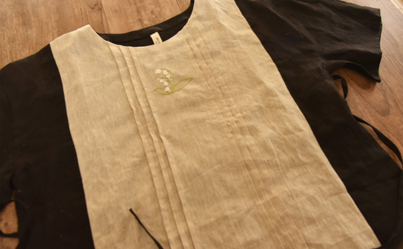【受注製作】鈴蘭刺繍入りラミ麻製トップス・ブラウス 3枚目の画像