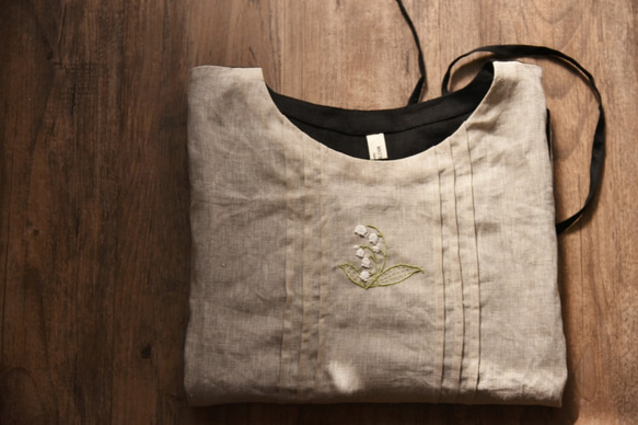 【受注製作】鈴蘭刺繍入りラミ麻製トップス・ブラウス 4枚目の画像