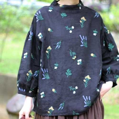 受注製作】亜麻刺繡・トップス 可愛刺繡ブラウス T-2 ニット・セーター