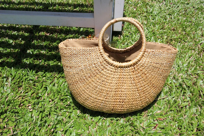 【受注製作】カーブ型の貝柄トートかごバッグ 厳選素材と手編み織 B2999