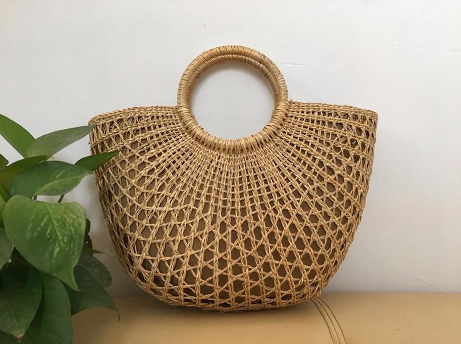 【受注製作】カーブ型の貝柄トートかごバッグ 厳選素材と手編み織り B3928