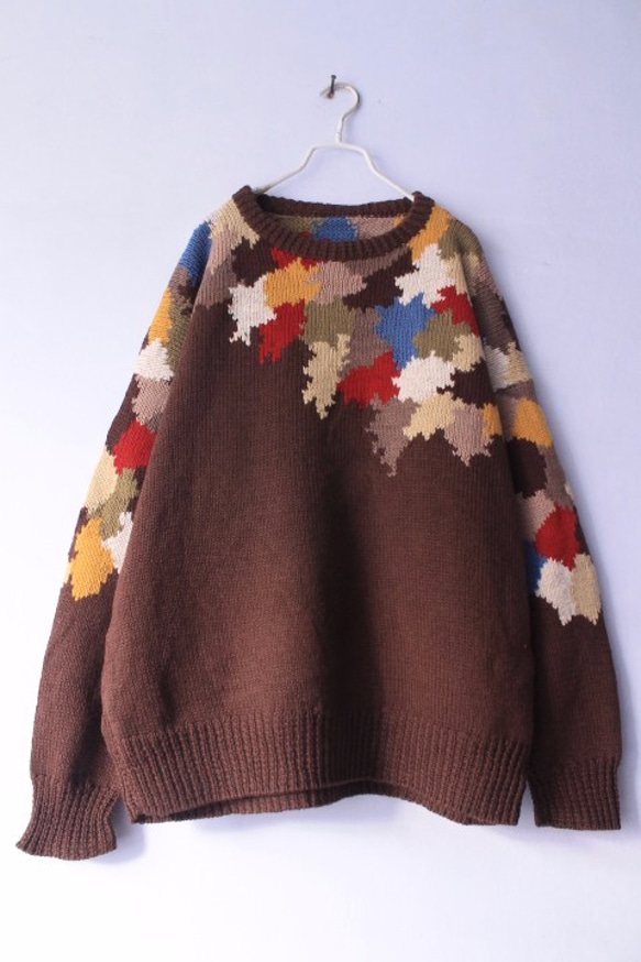 【受注製作】秋の色　刺繍 100%ウール・ セーター ニット HT-58 1枚目の画像