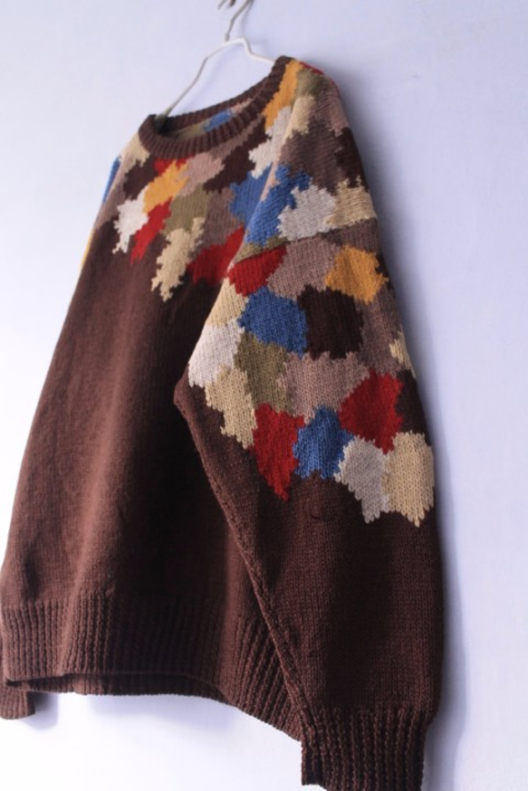 【受注製作】秋の色　刺繍 100%ウール・ セーター ニット HT-58 2枚目の画像