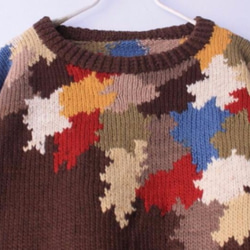 【受注製作】秋の色　刺繍 100%ウール・ セーター ニット HT-58 3枚目の画像