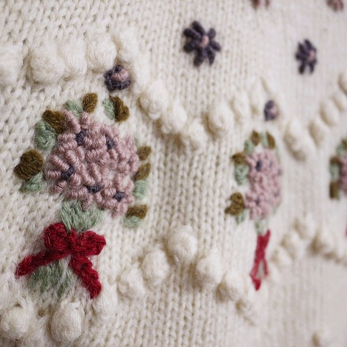 受注製作】お花刺繍100%ウール・ セーター ニット HT-71 ニット