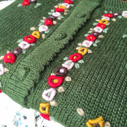 【受注製作】花刺繍100%ウール・カーディガ・ セーター ニット HT-88 3枚目の画像