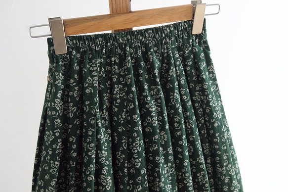 【受注製作】綿麻の天然素材 ゆったりスカート 緑 YS8837 2枚目の画像