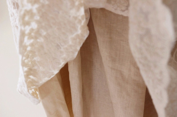 【受注製作】天然素材で製作したロングスカート 花柄レース 大人な美 綿麻 ベージュ LS3920 3枚目の画像