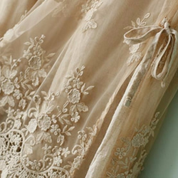 【受注製作】天然素材で製作したロングスカート 花柄レース 大人な美 綿麻 ベージュ LS3920 5枚目の画像