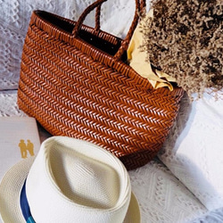 【受注製作】新作・手編み牛革ショルダトートバッグしっかりとした編み込み FB245 インナーバッグ付き 4枚目の画像