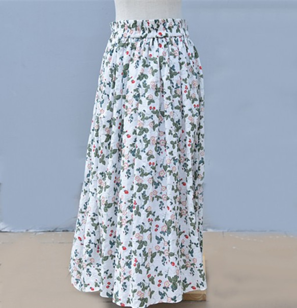 【受注製作】天然素材で製作したロングスカート 花果柄　綿麻 2枚目の画像