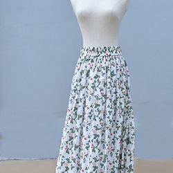 【受注製作】天然素材で製作したロングスカート 花果柄　綿麻 3枚目の画像