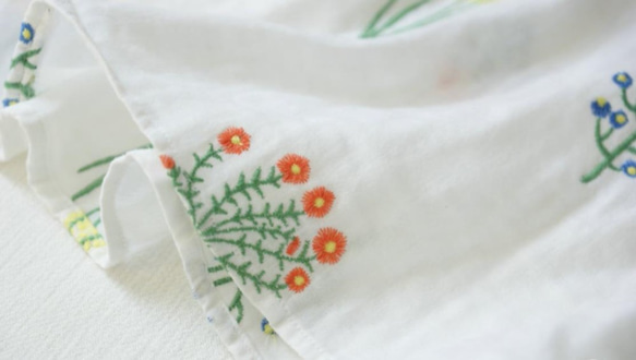 【受注製作】綿麻刺繍！可愛綿麻製トップス・ブラウス098016 白 2枚目の画像