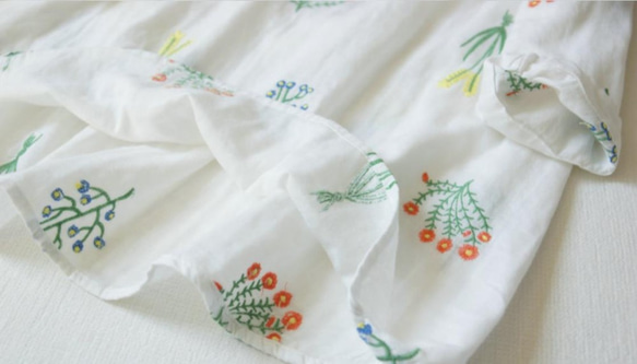 【受注製作】綿麻刺繍！可愛綿麻製トップス・ブラウス098016 白 4枚目の画像