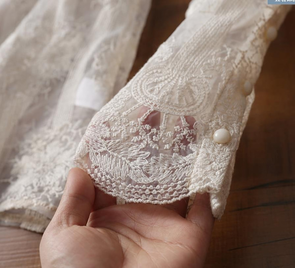 ハウンドトゥースTブラウス刺繍レース　l’heritage martinique セール】 インドコットン×オルテガ刺繍ブラウス （シャツ