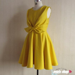 【受注製作】高級ウールワンピース・カシミア･結婚式partyドレスyellow 1枚目の画像