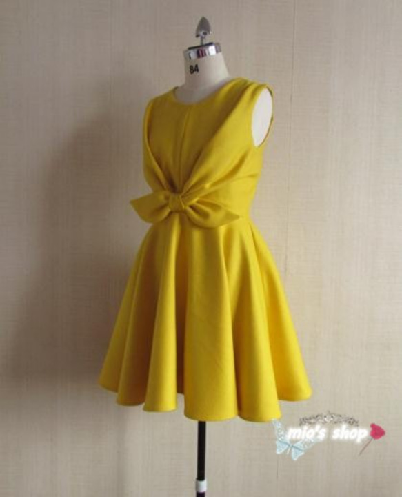 【受注製作】高級ウールワンピース・カシミア･結婚式partyドレスyellow 1枚目の画像