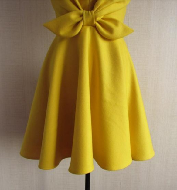 【受注製作】高級ウールワンピース・カシミア･結婚式partyドレスyellow 3枚目の画像