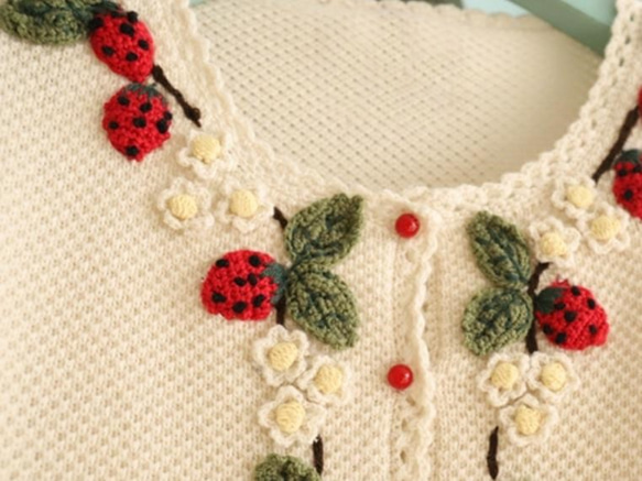 【限定】お苺の刺繍たっぷり　ウール・ セーター ニットLH009201 5枚目の画像