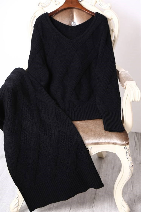 【受注製作】カシミアトップス上着＋スカート・ ニット セット・セーター オーダーメイドLH001 4枚目の画像