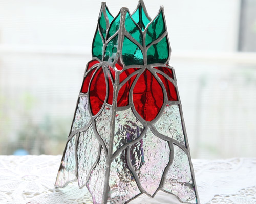 ステンドグラス ポインセチアの ランプ スタンドライト・テーブル