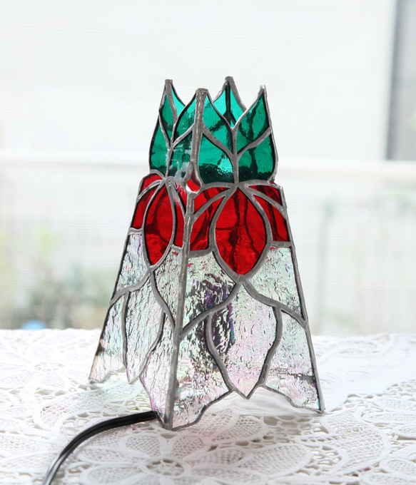 ステンドグラス ポインセチアの ランプ スタンドライト・テーブル