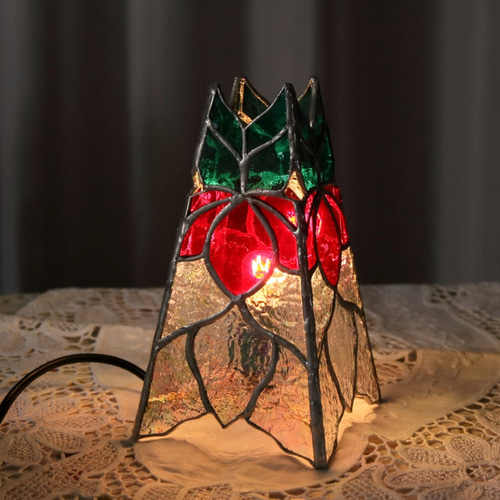 ステンドグラス ポインセチアの ランプ スタンドライト・テーブル