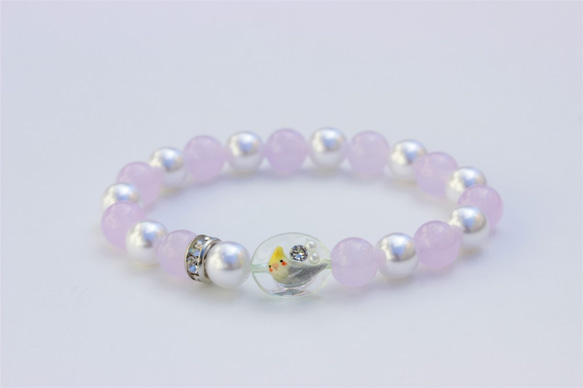 インコ&天然石ブレスレット・オカメインコ・ノーマル 1枚目の画像