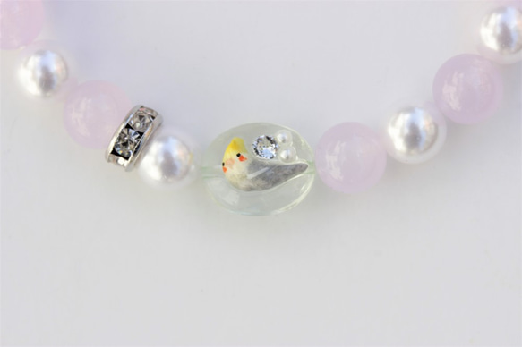 インコ&天然石ブレスレット・オカメインコ・ノーマル 3枚目の画像