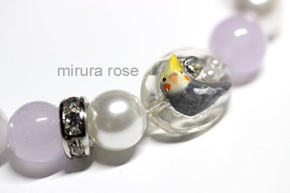 インコ&天然石ブレスレット・オカメインコ・ノーマル 4枚目の画像