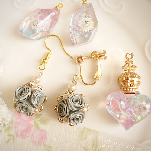ひよこ☆薔薇のイヤリング☆しずく♪ロザフィ ロザフィ»バラのピアスorイヤリング イヤリング